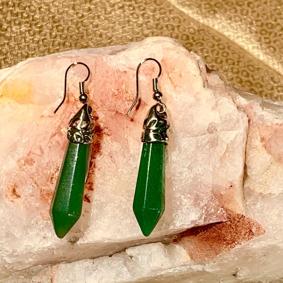 Jade Earrings Sterling Silver Healing NWT - Picture 3 of 3